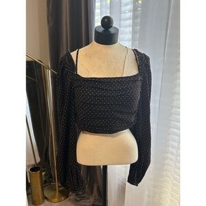 Tularosa Polka Dot Black and White Top Large Peasant Bohemian Balloon Sleeve